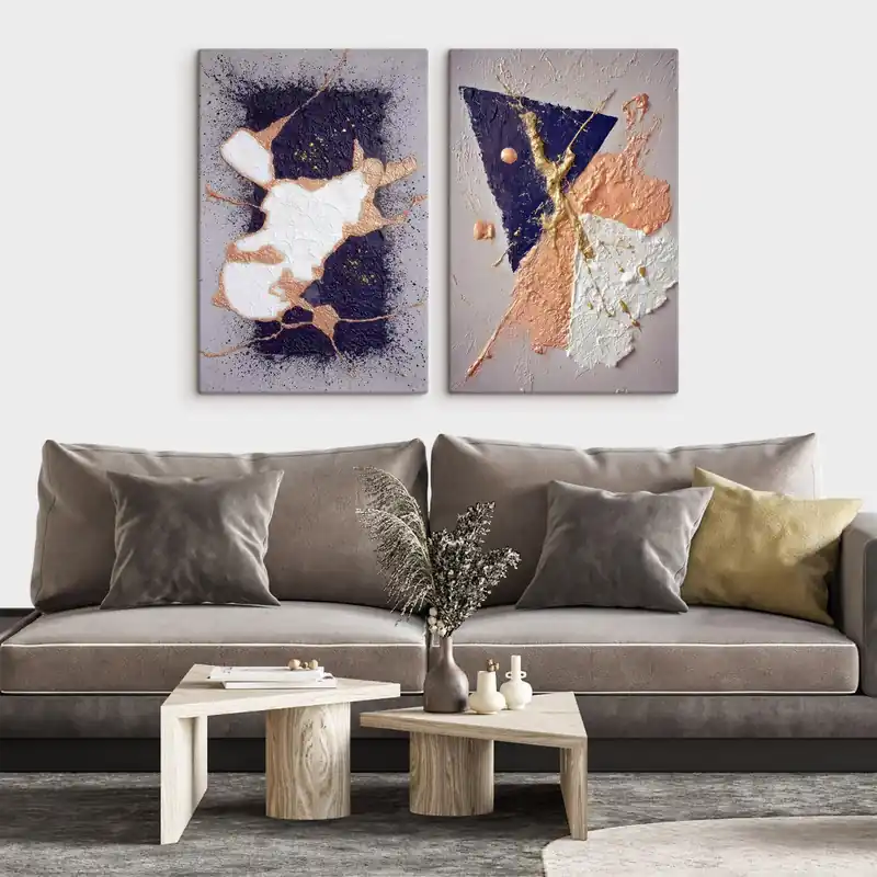 Preț promoțional Pictură pe pânză Pictură abstractă într-o paletă de culori închise, cu accente de galben strălucitor Nr m01095