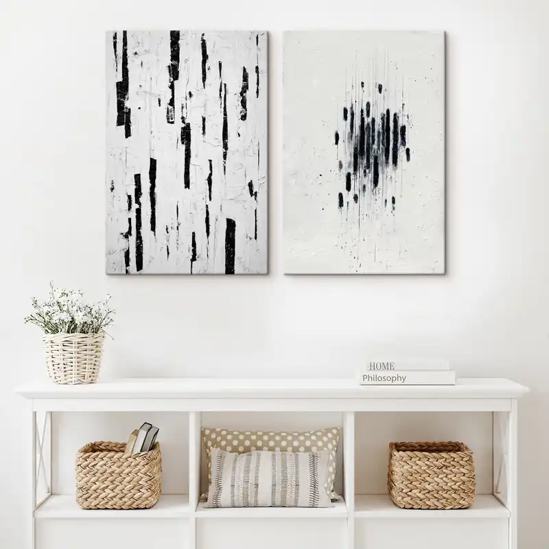 Pictură pe pânză Artă abstractă în tonuri alb-negru cu imitație de texturi naturale Nr m01097 Reducere