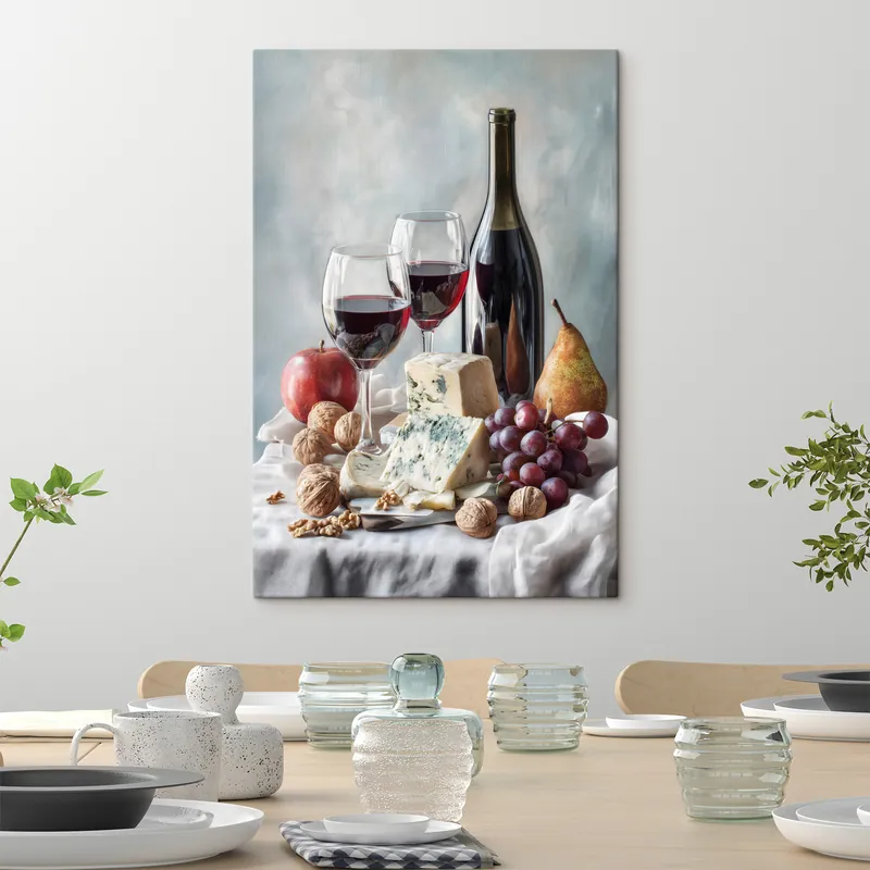 Preferatul clienților Pictură pe pânză natură moartă cu vin, brânză și nuci Nr s47686