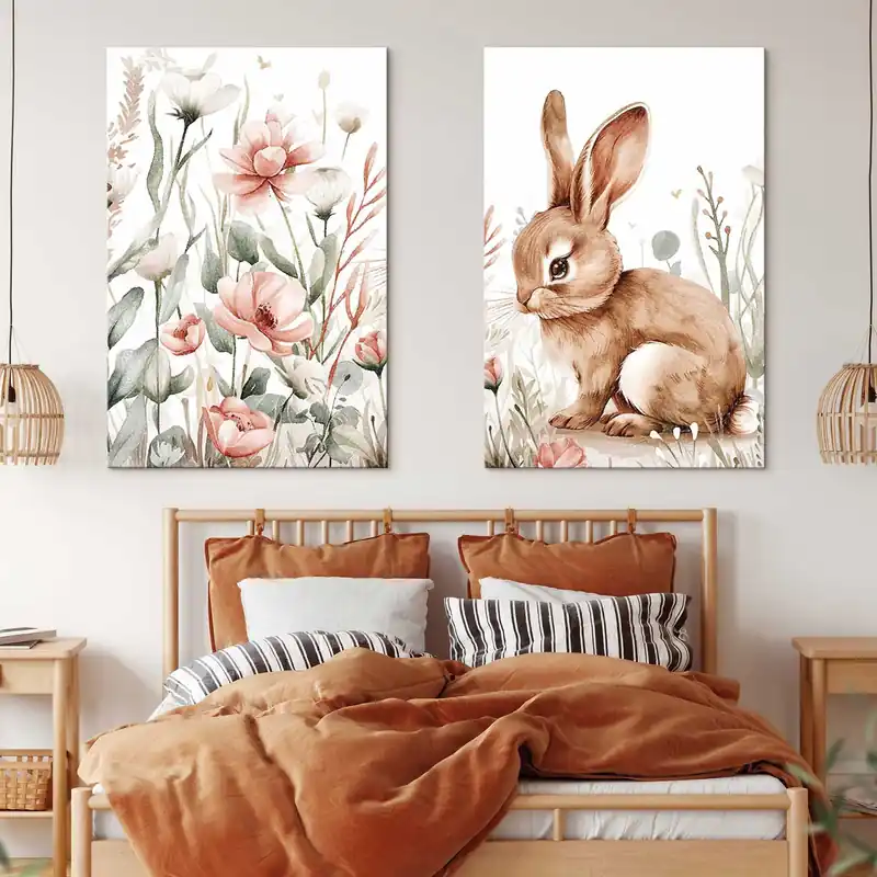 Pictură pe pânză Compoziție cu iepure în flori Nr m01299 Retur gratuit