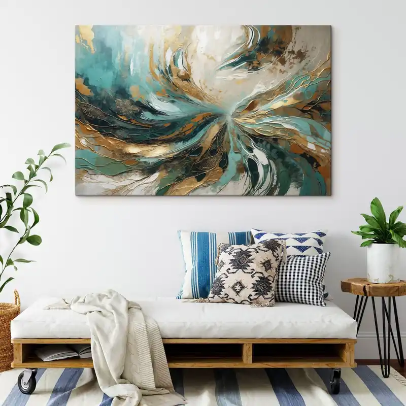 Chilipir Pictură pe pânză Abstracție turcoaz cu linii Nr s47258