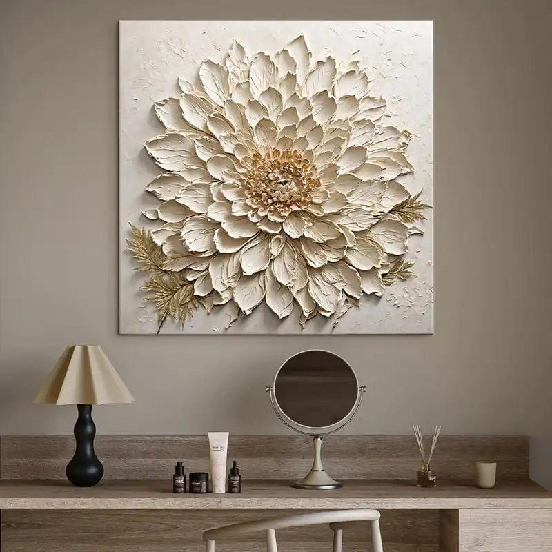 Pictură pe pânză Floare texturată în nuanțe crem Nr s47259 Nu rata