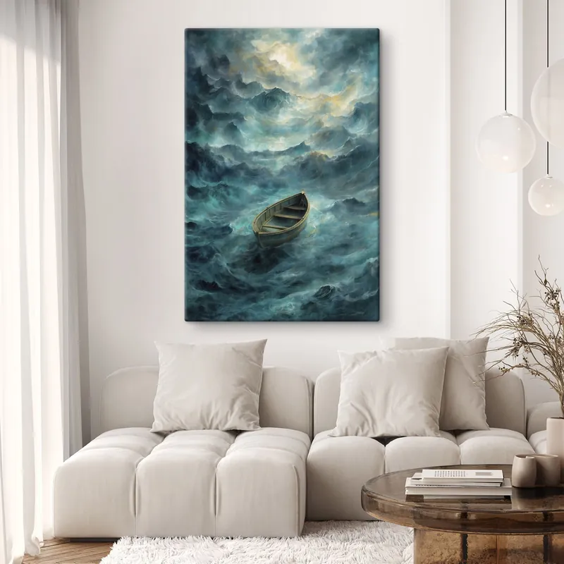 Pictură pe pânză Barcă pe valuri într-o mare furtunoasă Nr s47272 Popular