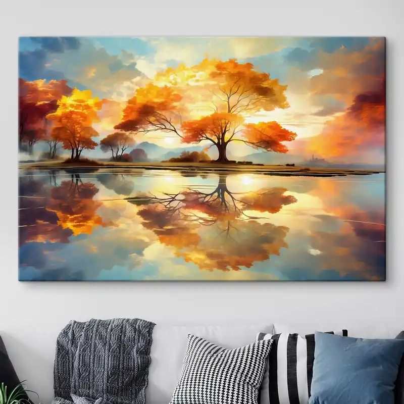 Pictură pe pânză Copaci vii reflectați în apă Nr s47287 Discount