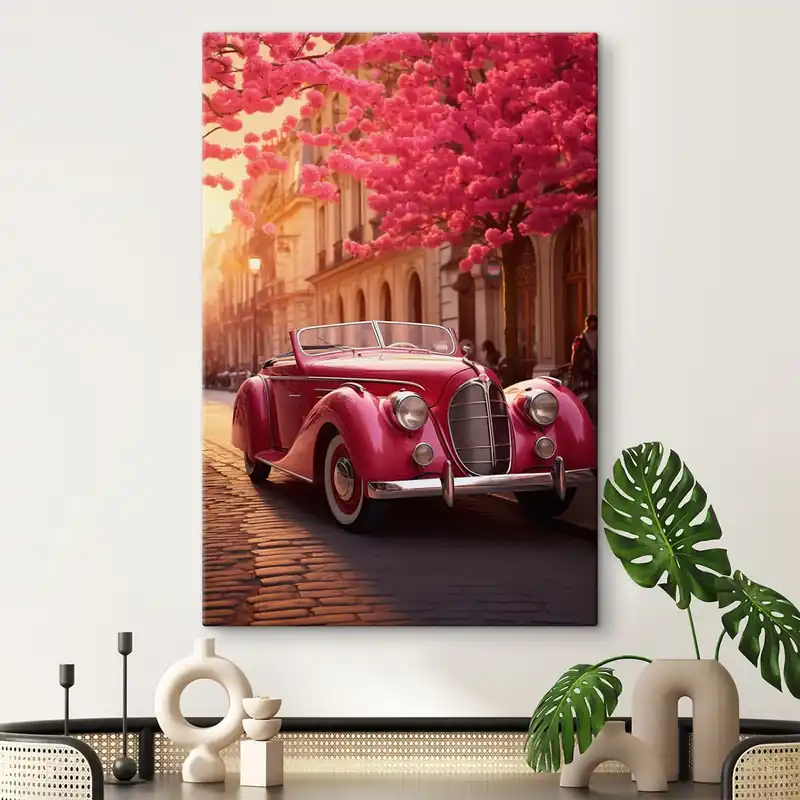 Popular Pictură pe pânză Mașină roz sub copaci înfloriți Nr s47295