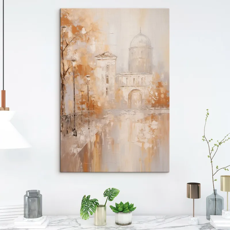Pictură pe pânză Peisaj urban cu un arc în nuanțe calde Nr s47303 Ofertă exclusivă