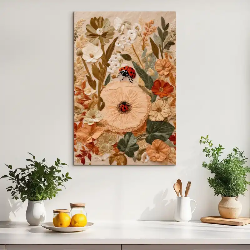 Ultima șansă Pictură pe pânză Două buburuze printre flori delicate Nr s47758