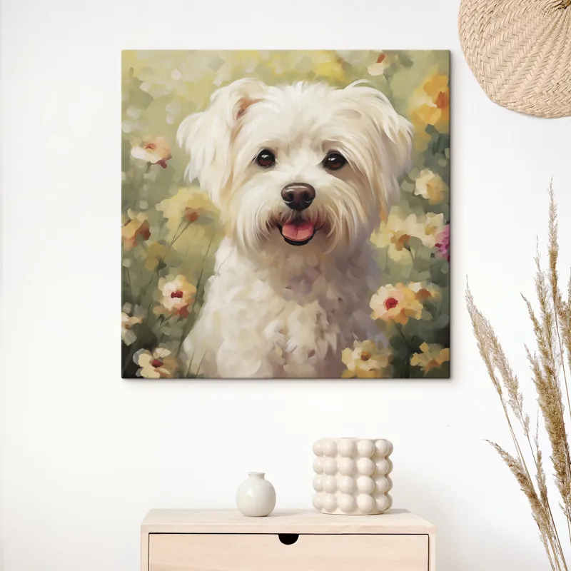 Reducere specială Pictură pe pânză Cățeluș în flori Nr s47811