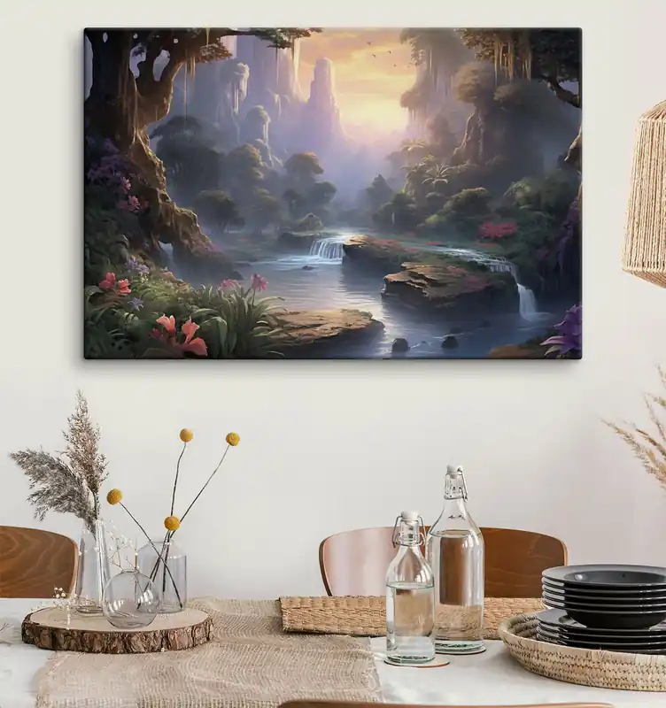 Pictură pe pânză Cascade într-o pădure de basm Nr s47893 Nu rata