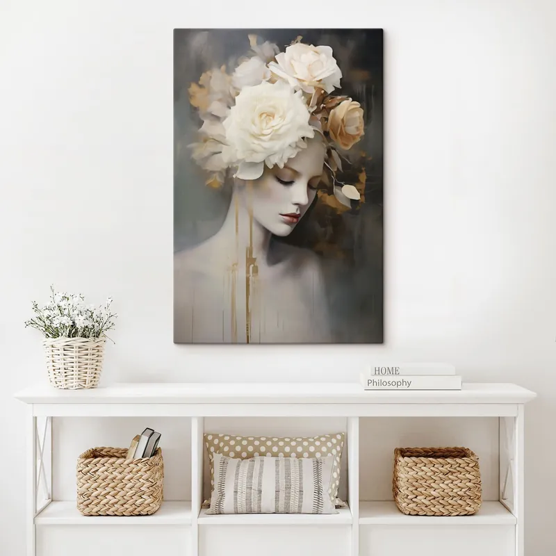 Ofertă limitată Pictură pe pânză Portret de femeie cu flori albe Nr s47904