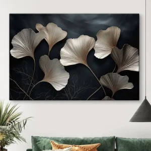 Ofertă exclusivă Pictură pe pânză Frunze de ginkgo pe fond întunecat Nr s48008