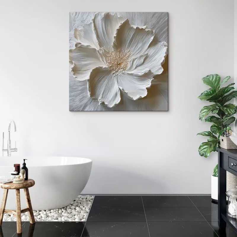 Pictură pe pânză sculptură florală în relief din ipsos alb Nr s48064 Ofertă exclusivă