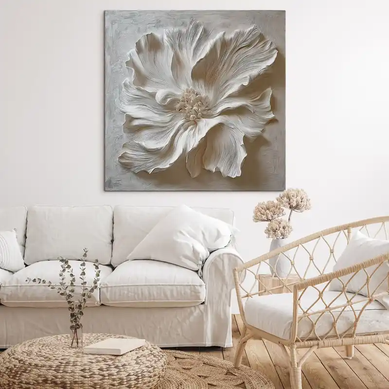 Pictură pe pânză sculptură florală în relief din ipsos alb Nr s48065 Preț promoțional