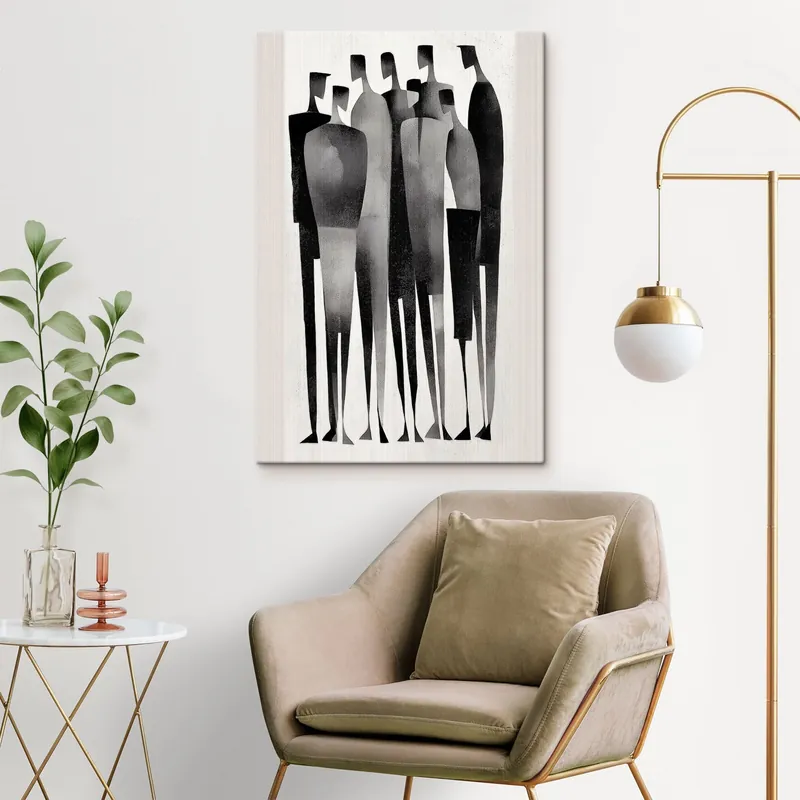 Plată sigură Pictură pe pânză figuri umane minimaliste, alungite, stând în șir Nr s48069
