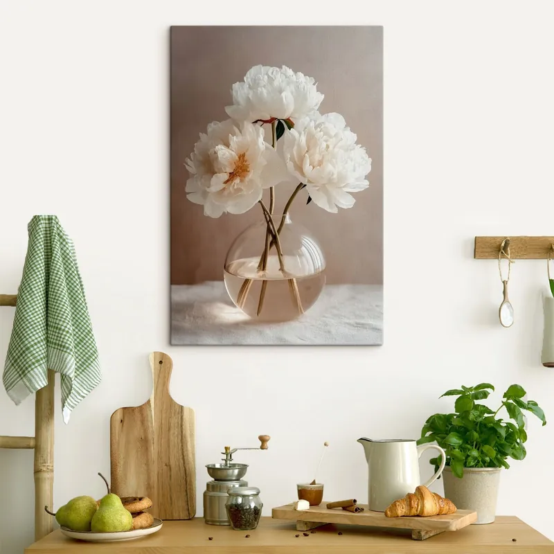 Plată securizată Pictură pe pânză natură moartă minimalistă și aerisită cu bujori Nr s48119