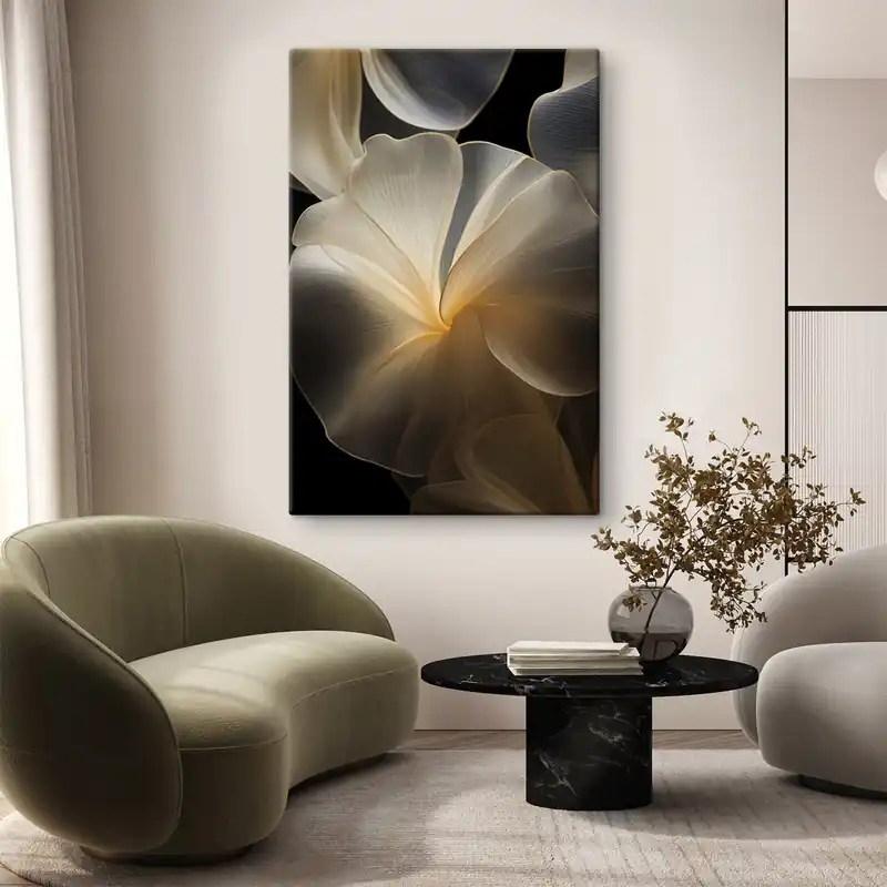 Cumpără online Pictură pe pânză Petale abstracte, translucide, cu linii delicate, pe un fundal întunecat Nr s47860