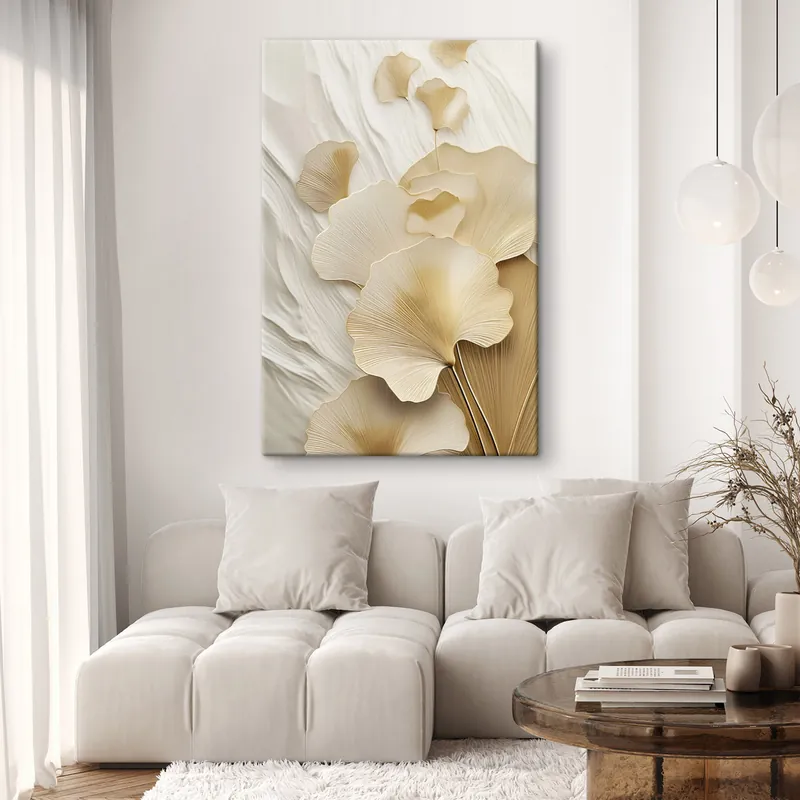 Reducere de preț Pictură pe pânză Frunze abstracte de ginkgo pe un fundal texturat, deschis la culoare, compoziție elegantă și abstractă Nr s47868