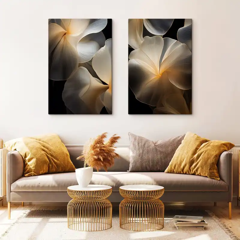 Calitate înaltă Pictură pe pânză Petale abstracte, translucide, cu linii delicate, pe un fundal întunecat Nr m30050