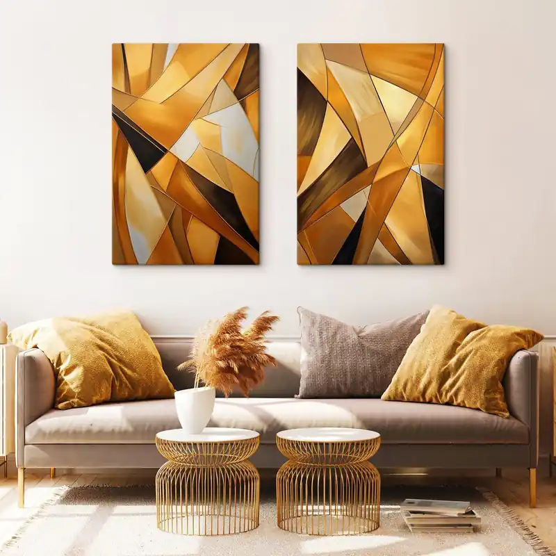 Ofertă de sezon Pictură pe pânză Forme geometrice abstracte în nuanțe de portocaliu, maro și alb, cu contururi subțiri pe un fundal texturat Nr m30052