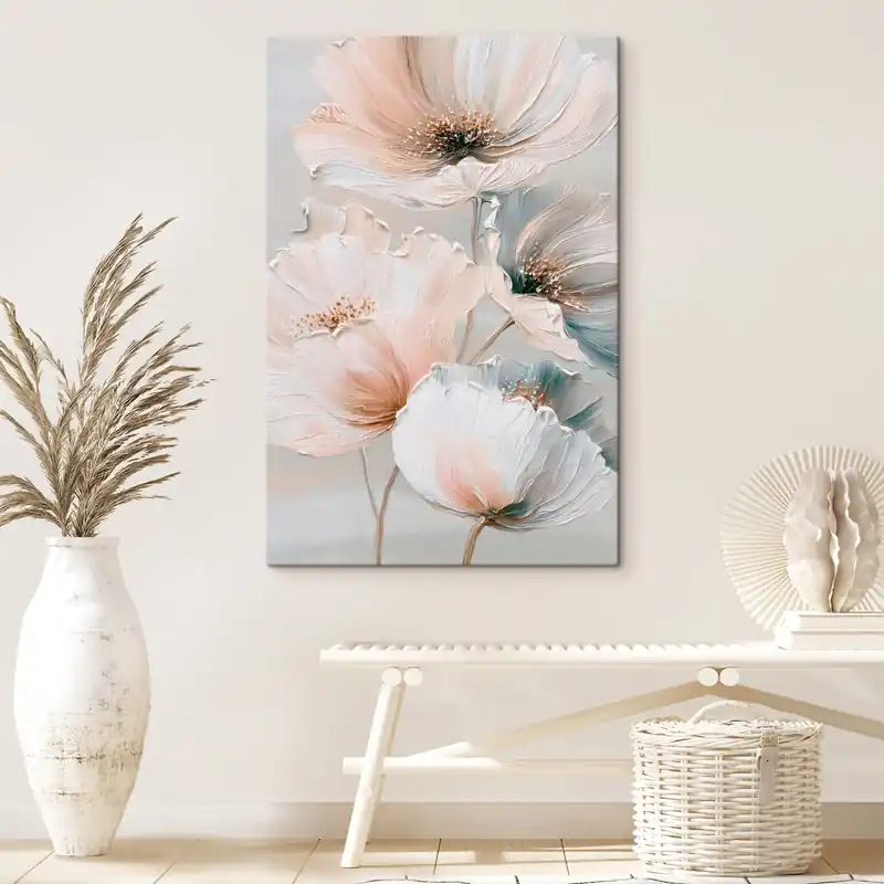 Cel mai bun preț Pictură pe pânză Compoziție florală cu tușe texturate într-o paletă de culori bej-roz Nr s47961