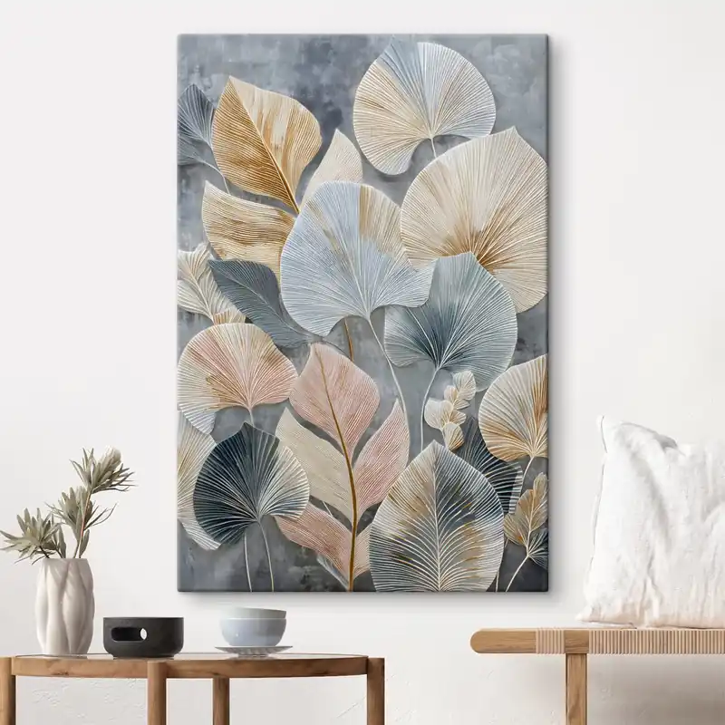Mai ieftin Pictură pe pânză Frunziș decorativ multicolor cu textură pronunțată pe fond întunecat Nr s47964