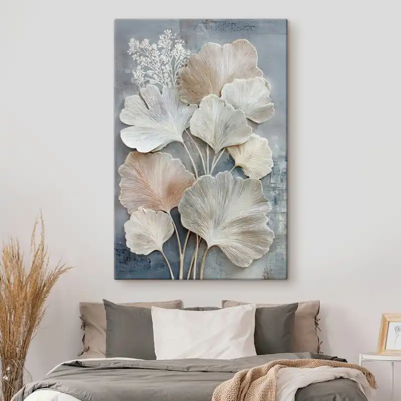 Pictură pe pânză Compoziție florală abstractă într-o paletă de culori bej-albastru Nr s47963 Plată securizată
