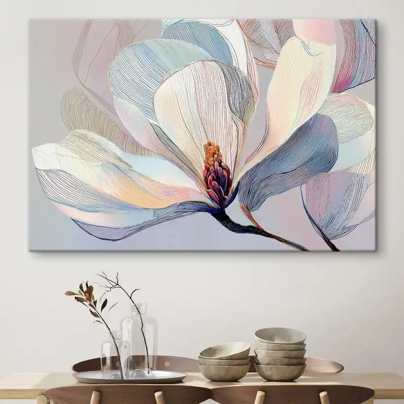 Pictură pe pânză Magnolie delicată în tonuri de albastru-roz Nr s47967 Cel mai vândut