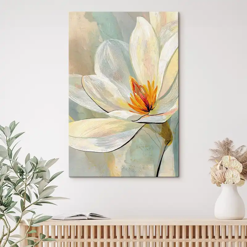 Pictură pe pânză Magnolii abstracte într-o paletă pastelată, cu accent pe grafica liniară Nr s47970 Ofertă