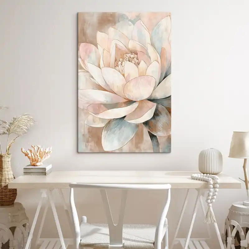 Expediere rapidă Pictură pe pânză Lotus mare în tonuri pastelate, în stil minimalist Nr s47973