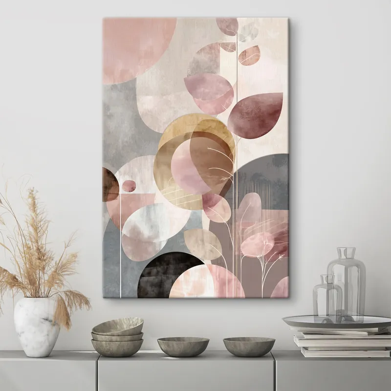 Reducere Pictură pe pânză Artă florală în tonuri de bej-roz într-un stil minimalist Nr s47976