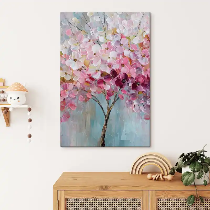 Pictură pe pânză Flori delicate de culoare roz pe fondul unui cer senin Nr s47988 Comandă acum