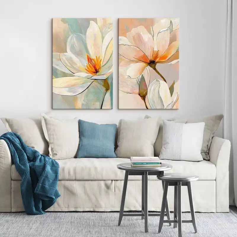 Pictură pe pânză Magnolii cu contururi grafice într-un stil ilustrativ de artă modernă Nr m30032 Bestseller
