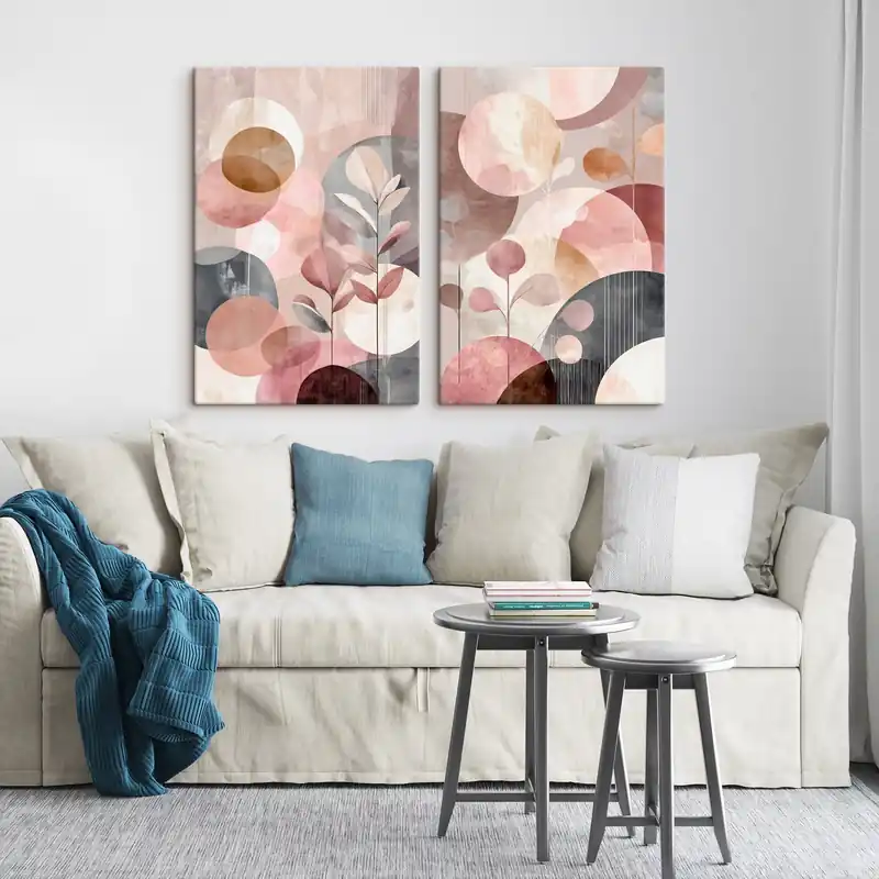 Popular Pictură pe pânză Artă florală în tonuri pastelate cu elemente geometrice Nr m30036