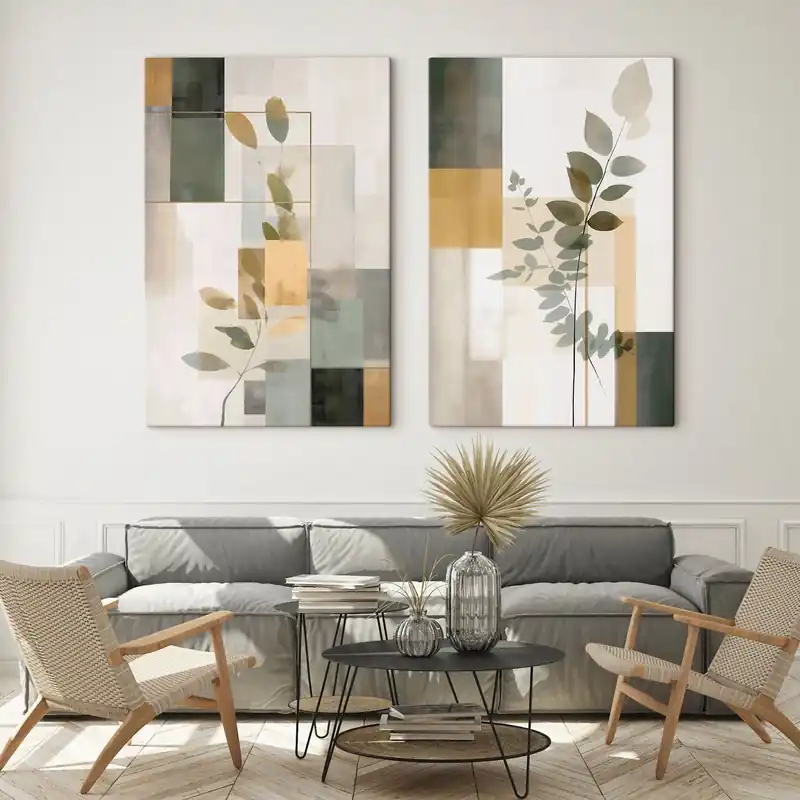 Pictură pe pânză Abstracție geometrică cu ramuri de frunze Nr m30128 Discount