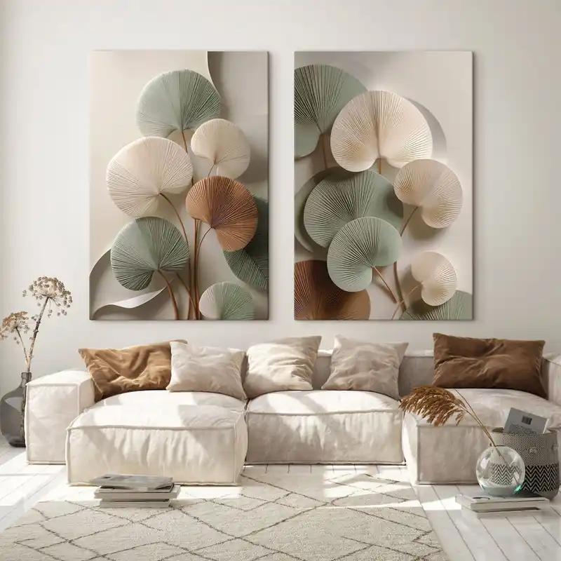 Pictură pe pânză Compoziție abstractă cu frunze Nr m30152 Reducere extra