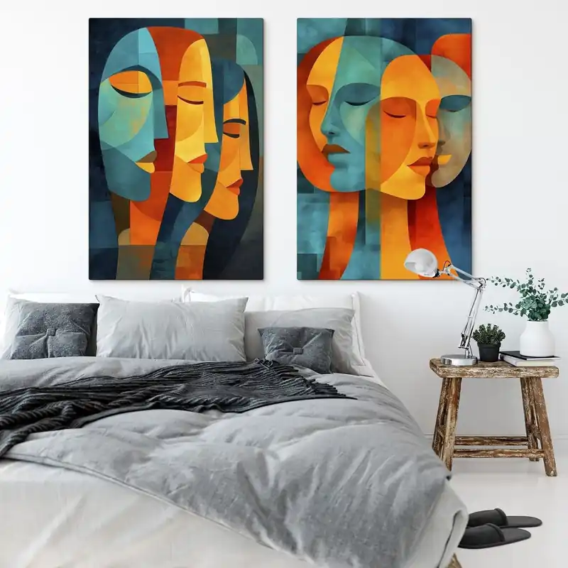 Pictură pe pânză Profiluri geometrice feminine Nr m30162 Livrare expres