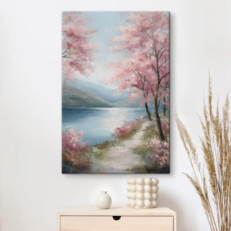 Super ofertă Pictură pe pânză peisaj cu copaci roz în stilul picturii în ulei Nr s48289