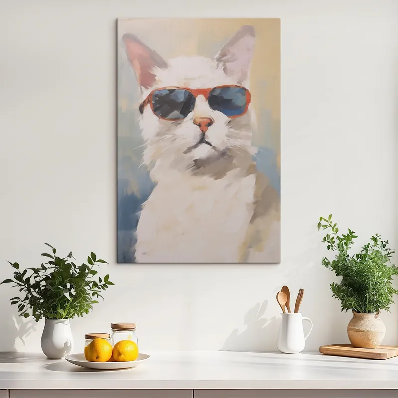 Pictură pe pânză Imitarea picturii cu pisica cu ochelari Nr s48273 Reducere specială