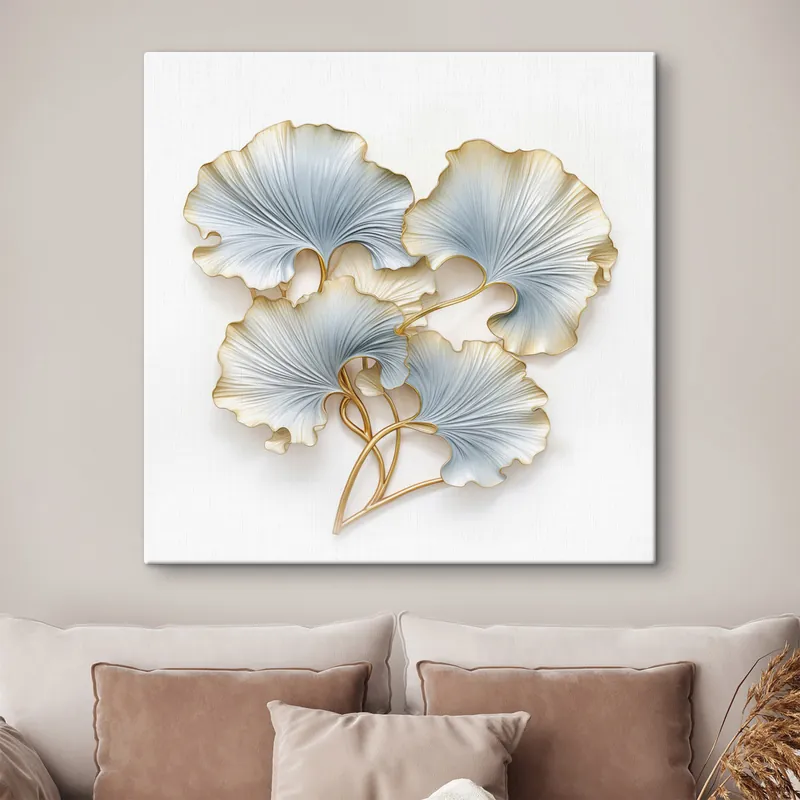 Promoție Pictură pe pânză Frunze de ginkgo stilizate, cu accente albastre și galbene Nr s48397
