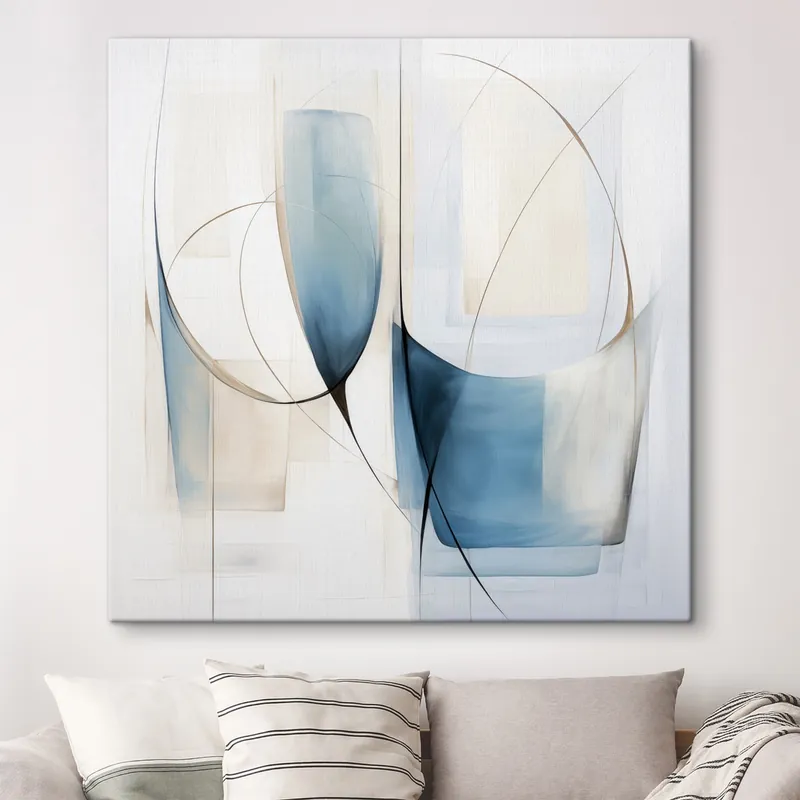 Livrare rapidă Pictură pe pânză Compoziție abstractă minimalistă cu forme albastre și bej Nr s48403