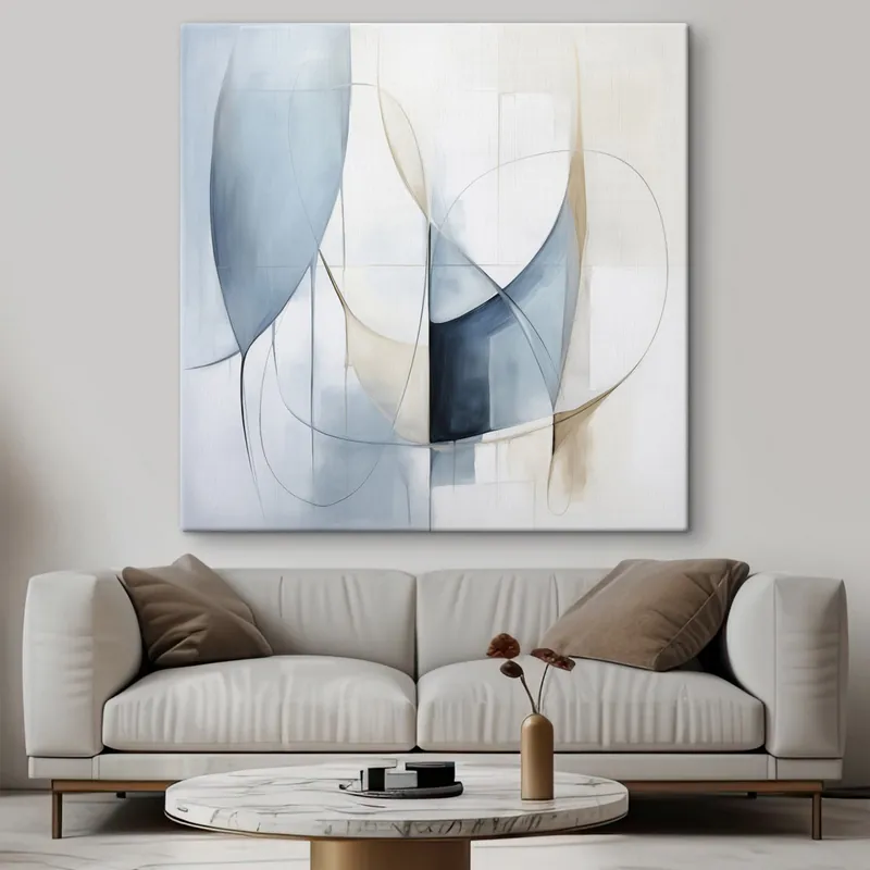 Pictură pe pânză Compoziție abstractă minimalistă cu forme albastre și bej Nr s48404 Super ofertă