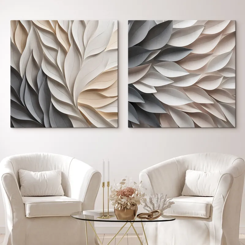 Super ofertă Pictură pe pânză Un model abstract cu frunze suprapuse, cu textură, în nuanțe neutre de bej, crem și gri Nr m30208