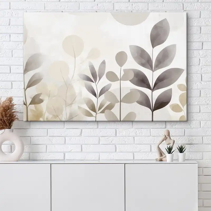 Pictură pe pânză Siluete de frunze în nuanțe de bej și gri, minimalism Nr s48487 Preț redus