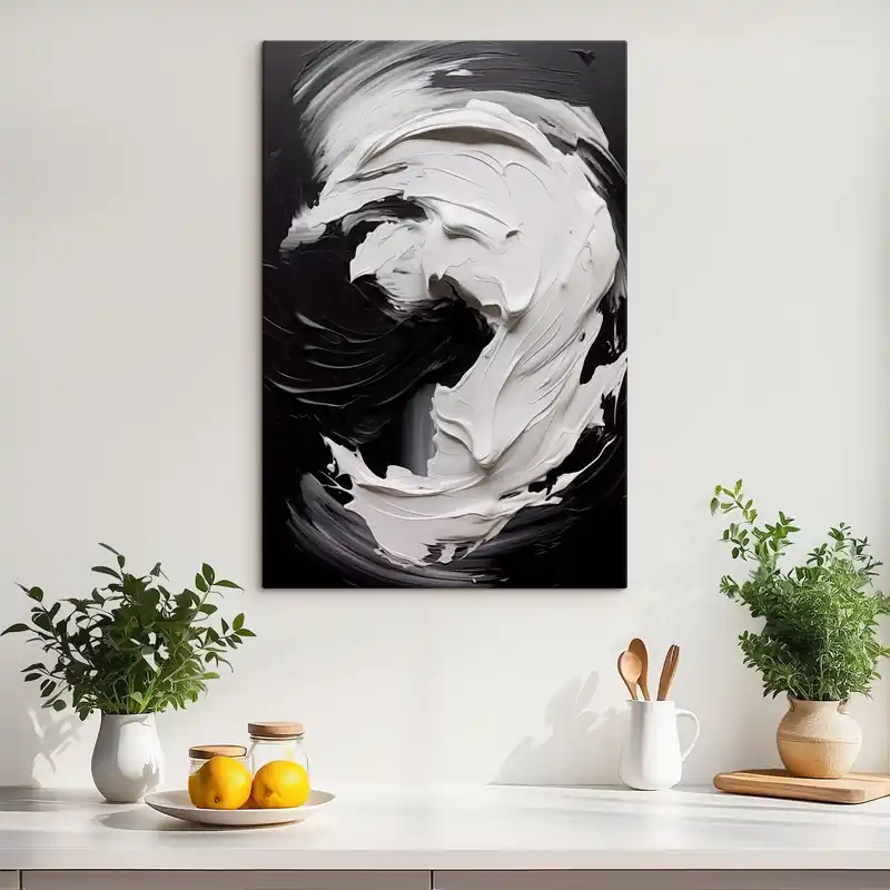 Pictură pe pânză Contururi abstracte, alb-negru, cu textură Nr s48333 Preț mic