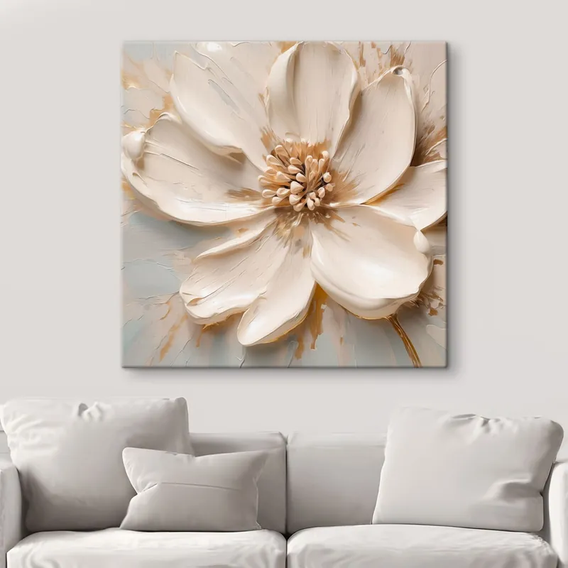 Pictură pe pânză Floare albă cu textură, în nuanțe delicate Nr s48339 Discount