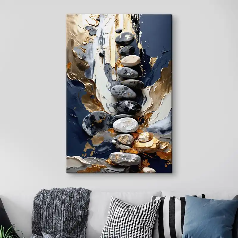 Pictură pe pânză Compoziție abstractă cu pietre și tușe texturate Nr s48362 Super ofertă