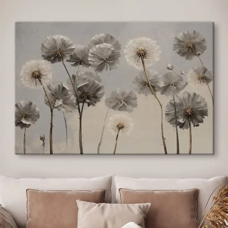 Pictură pe pânză Păpădii decorative în nuanțe neutre Nr s48492 Calitate înaltă