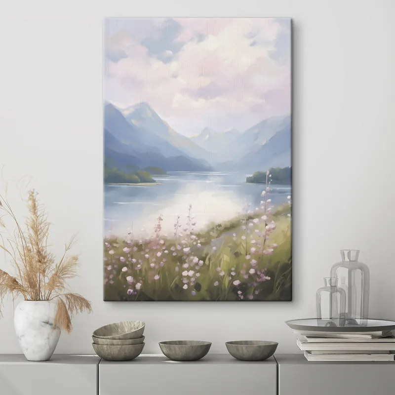 Preț redus Pictură pe pânză Pictură reprezentând un lac de munte Nr s48504