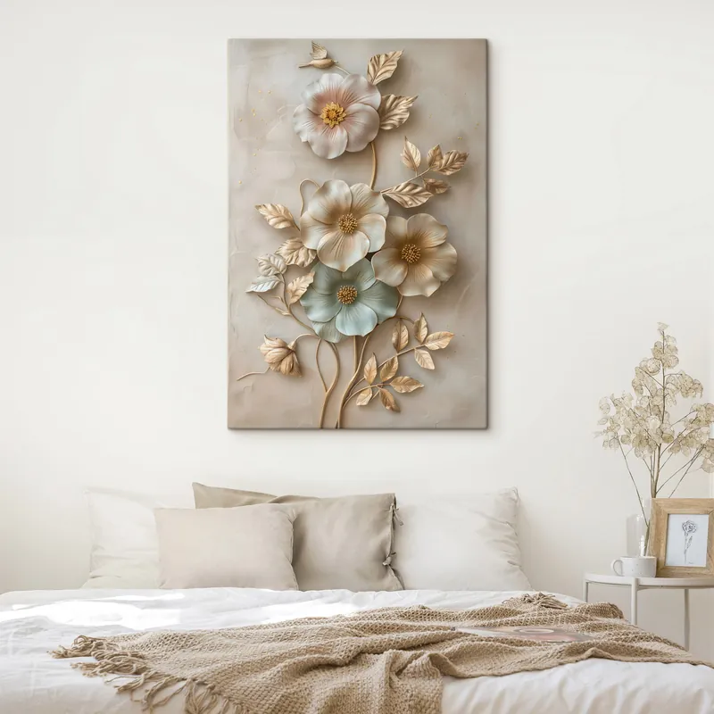 Pictură pe pânză un aranjament decorativ delicat din flori și frunze Nr s48528 Reduceri