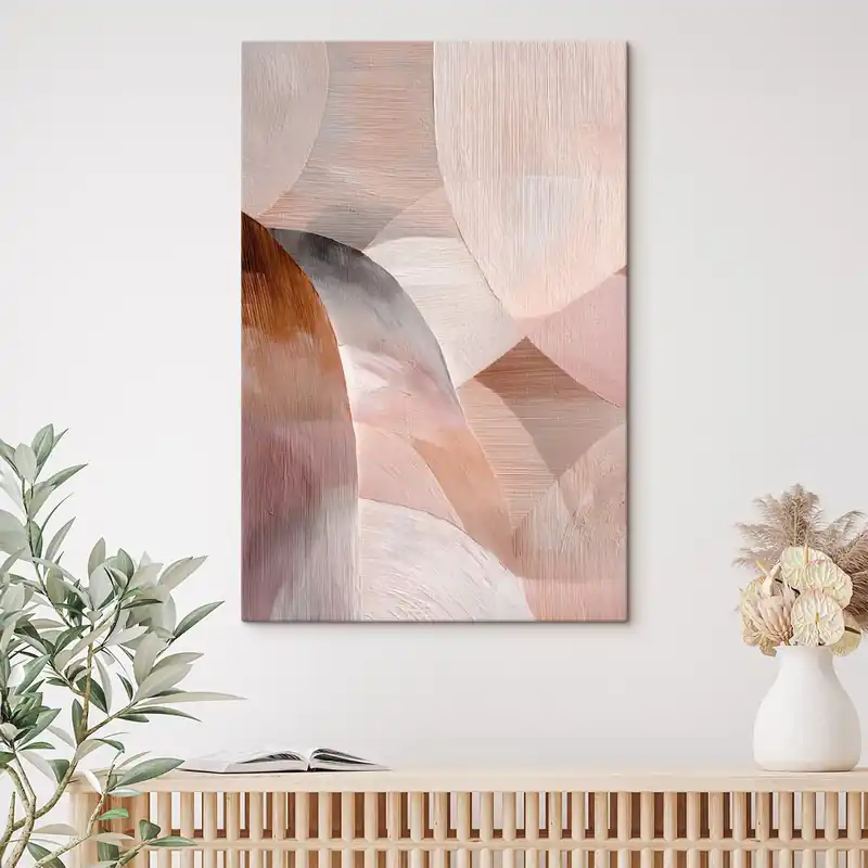 Pictură pe pânză Abstracție geometrică într-o paletă de culori calde, în nuanțe de piersică, în stilul unui poster artistic Nr s48189 Reducere extra